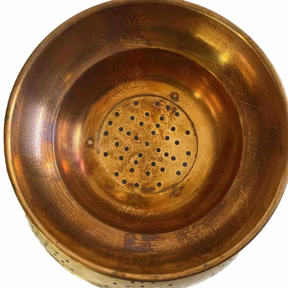 Antique Copper Strainer Colander 12” Riveted Brass Handles Pedestal Patina Korea